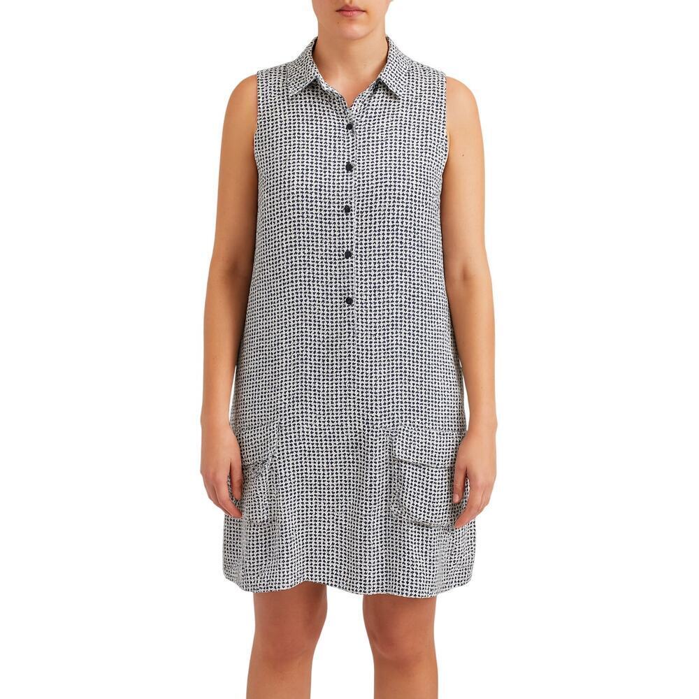 Equipment Sleeveless Geometric Print Half Button Silk Dress size Large